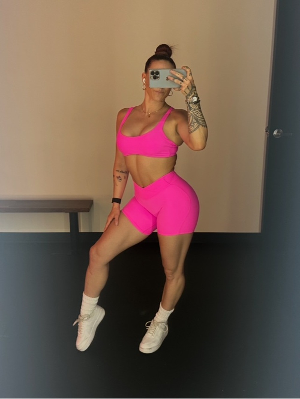 Alphalete Hot Pink Sports Bra & Shorts Set